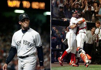 Mariano Rivera walks off the field, Indians celebrate advancing to ALCS.